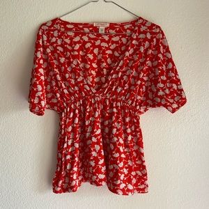 Red & White V Neck Blouse!